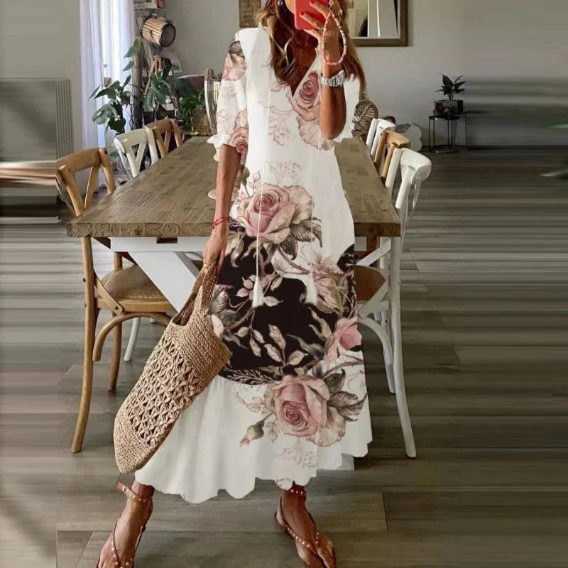 Paulina | Sukienka Damska Maxi Boho Letnia z Wzorem