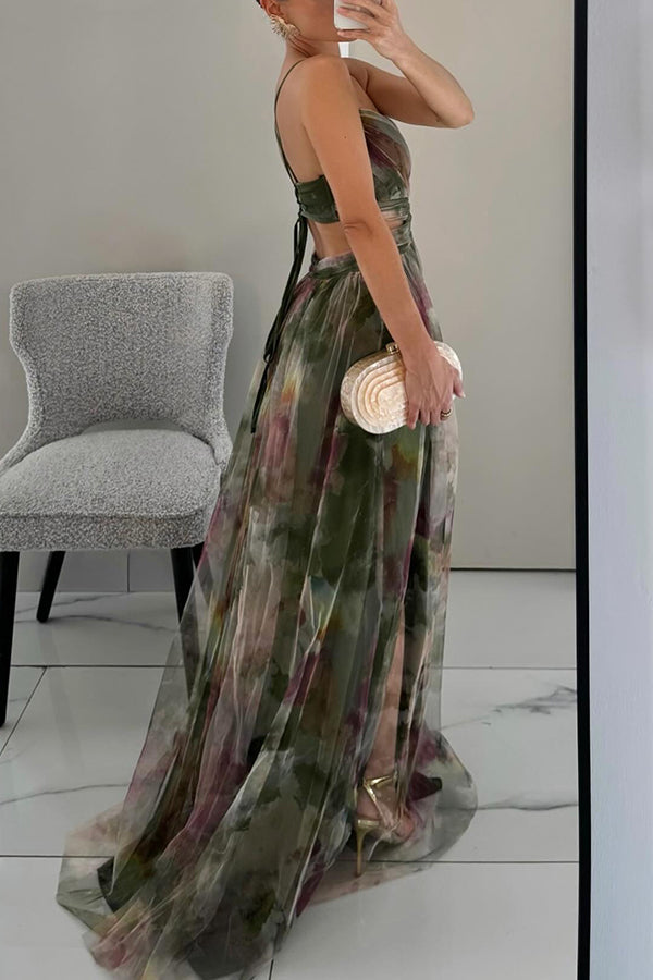 Weronika | Sukienka Damska Maxi w Kwiaty na Ramiączkach Letnia