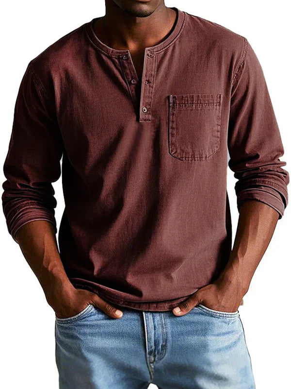 Kamil | Koszulka Męska Henley Z Długim Rękawem Casualowa