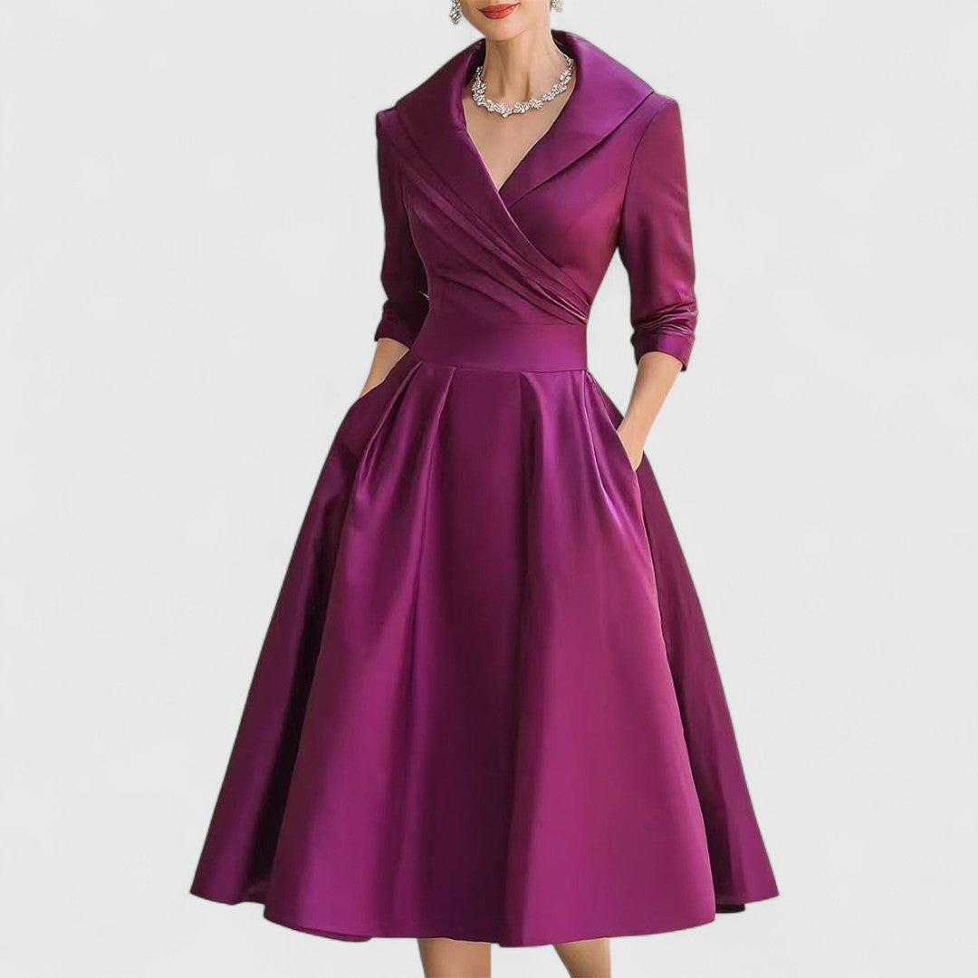 Monika | Sukienka Midi Damska Kopertowa Z Dekoltem V Elegancka