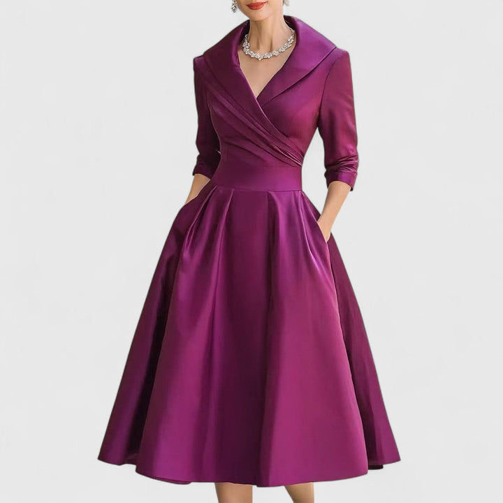 Monika | Sukienka Midi Damska Kopertowa Z Dekoltem V Elegancka