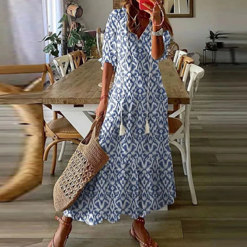 Paulina | Sukienka Damska Maxi Boho Letnia z Wzorem