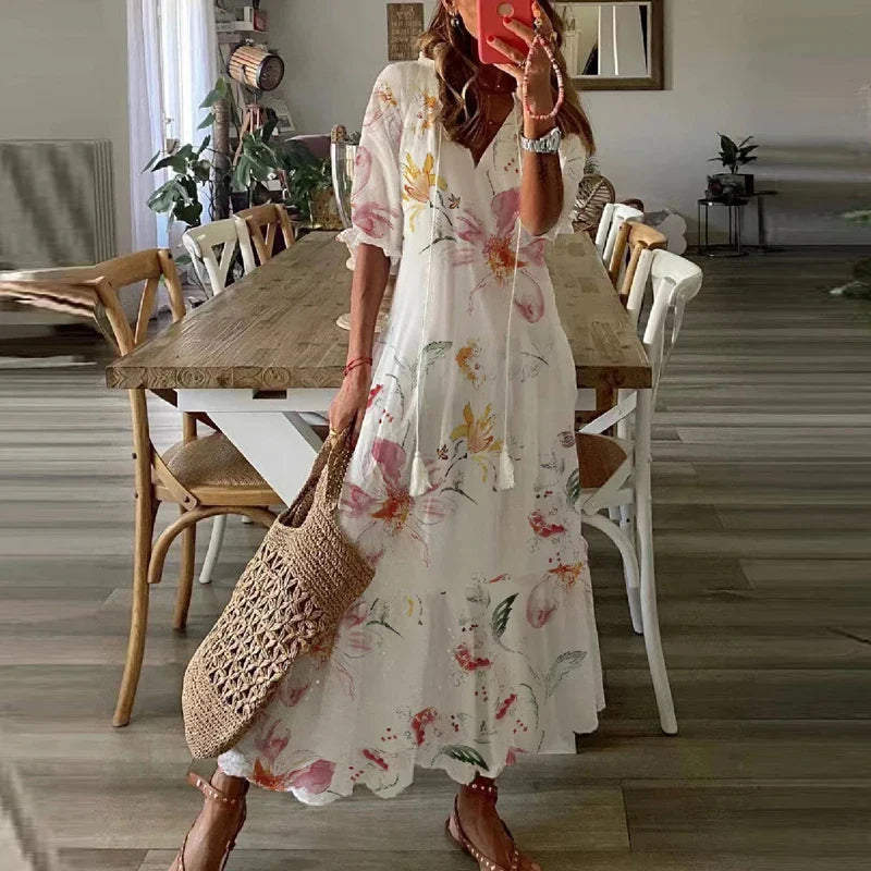 Paulina | Sukienka Damska Maxi Boho Letnia z Wzorem