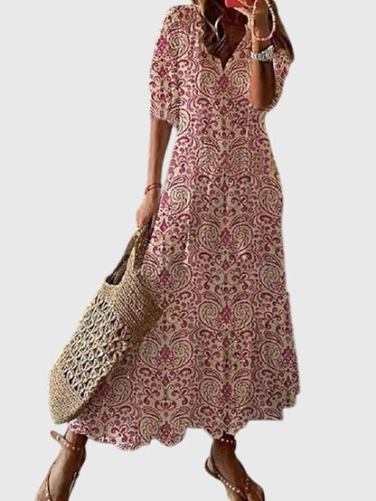Maja | Sukienka Damska Boho Vintage Z Dekoltem V Letnia