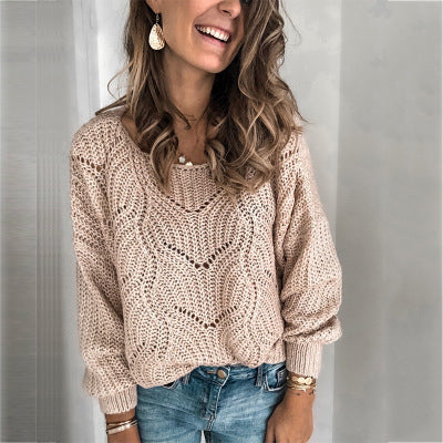 Barbara | Sweter damski z grubym splotem i dekoltem w serek
