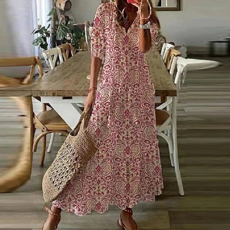 Paulina | Sukienka Damska Maxi Boho Letnia z Wzorem
