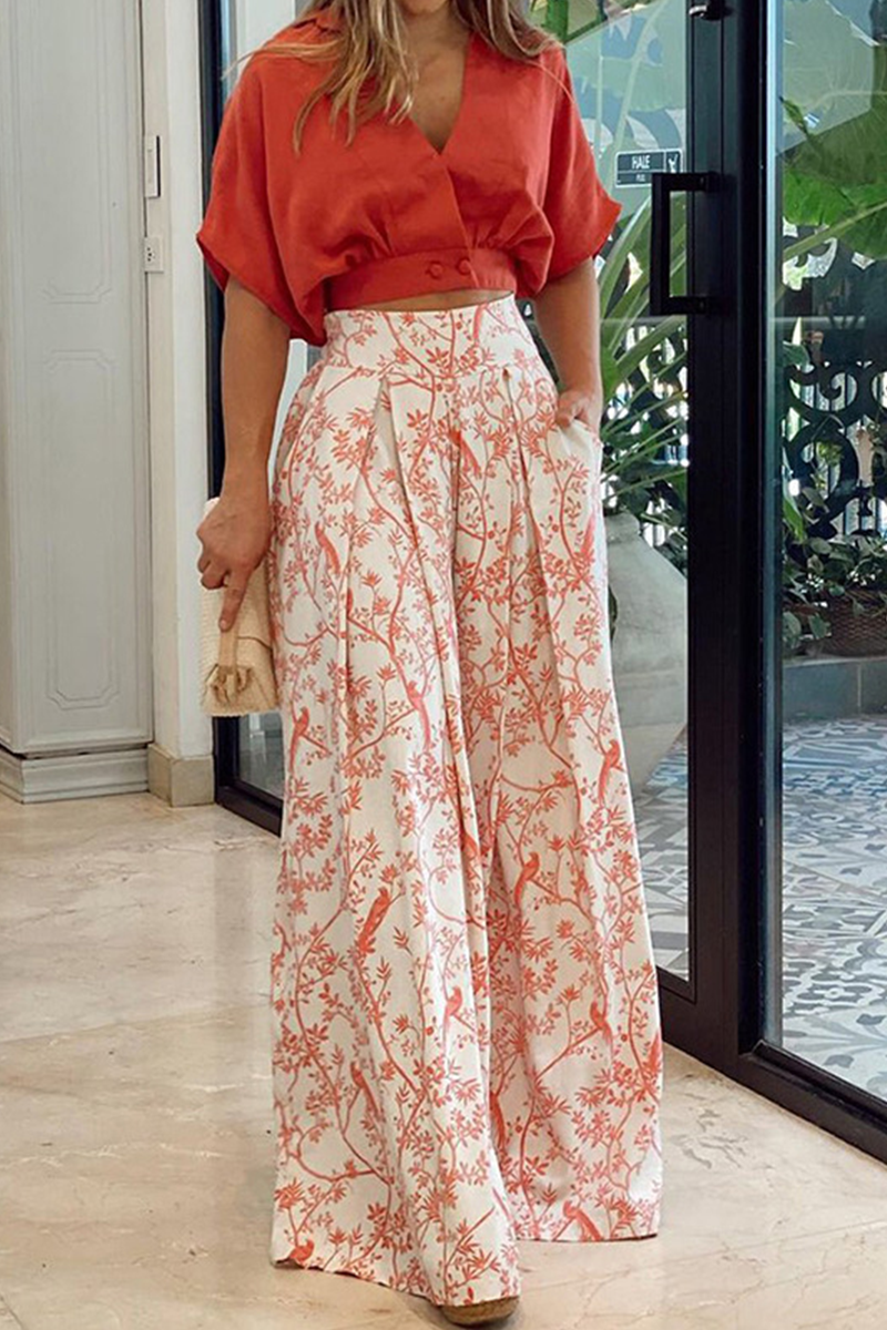 Zofia | Komplet Damski Satynowy Crop Top Szerokie Spodnie