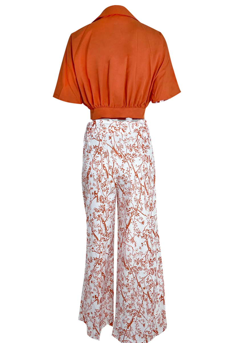Zofia | Komplet Damski Satynowy Crop Top Szerokie Spodnie