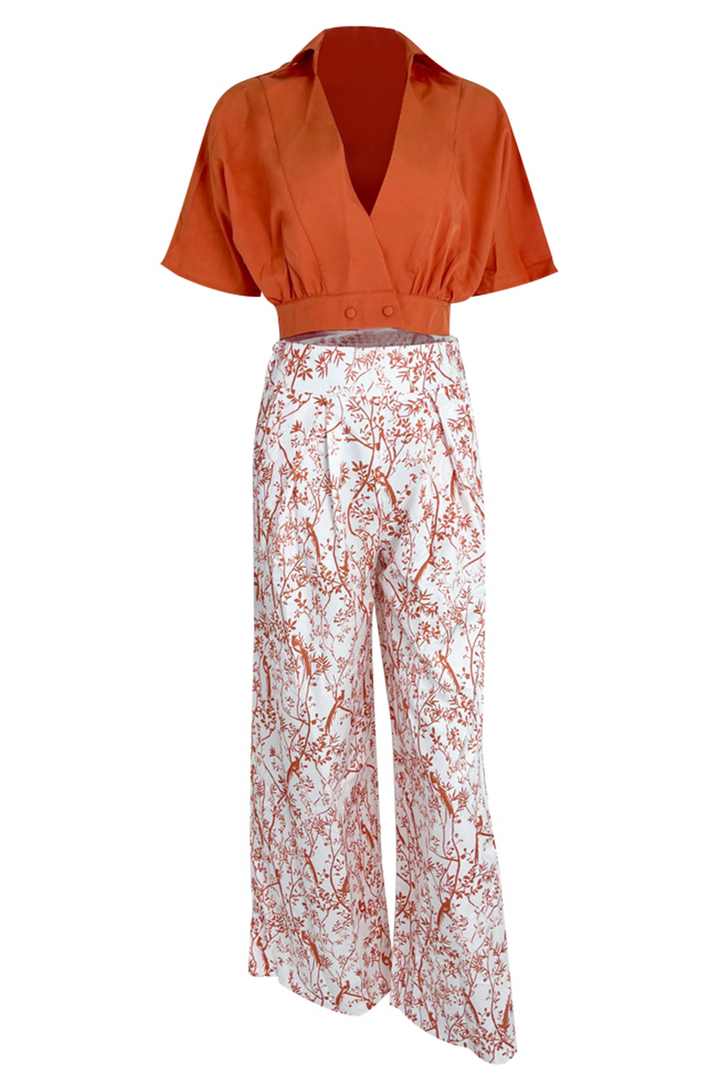 Zofia | Komplet Damski Satynowy Crop Top Szerokie Spodnie