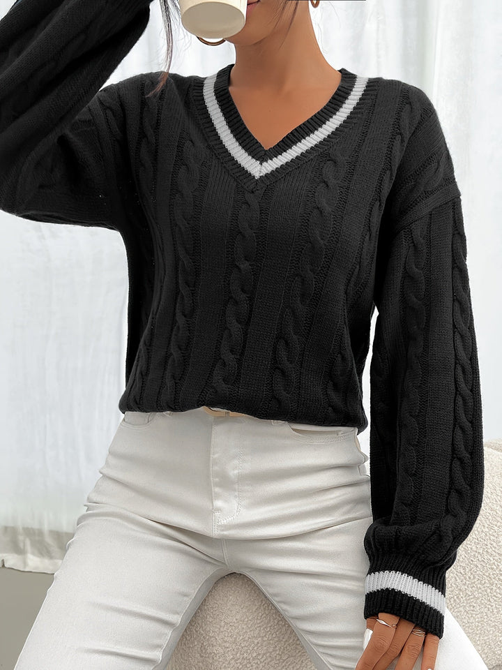 Dorota | Sweter damski w warkocze z dekoltem V