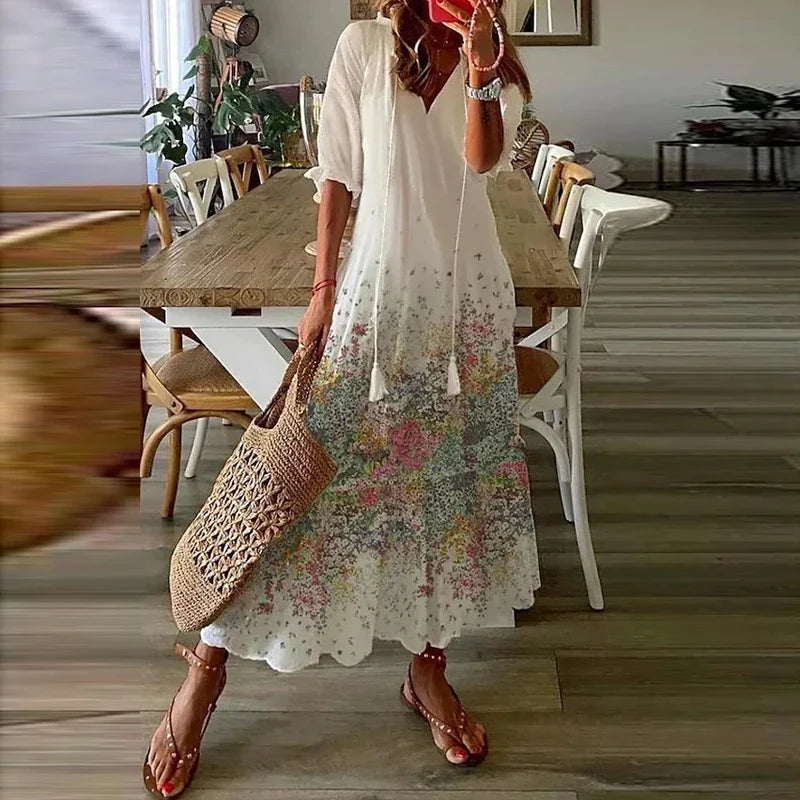 Paulina | Sukienka Damska Maxi Boho Letnia z Wzorem