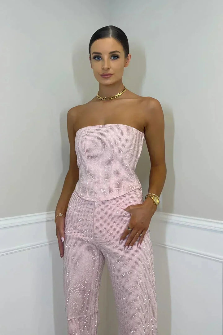Aleksandra | Kombinezon Damski Bez Ramiączek Szerokie Nogawki Elegancki