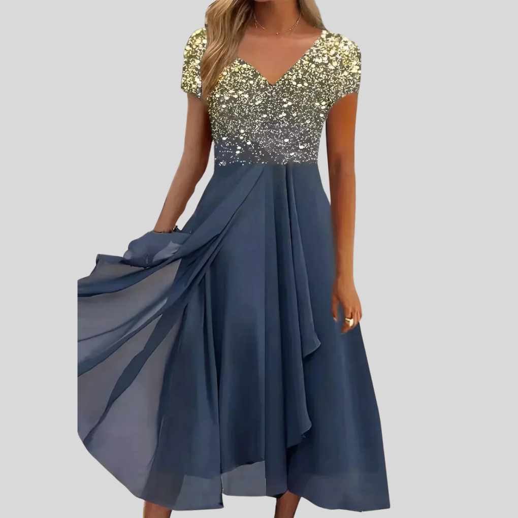 Floréa | Elegancka Sukienka Midi Z Kwadratowym Dekoltem