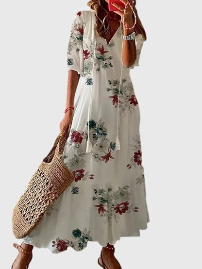 Maja | Sukienka Damska Boho Vintage Z Dekoltem V Letnia