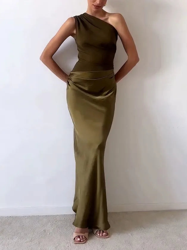 Anita | Sukienka Maxi Damska One Shoulder Plisowana