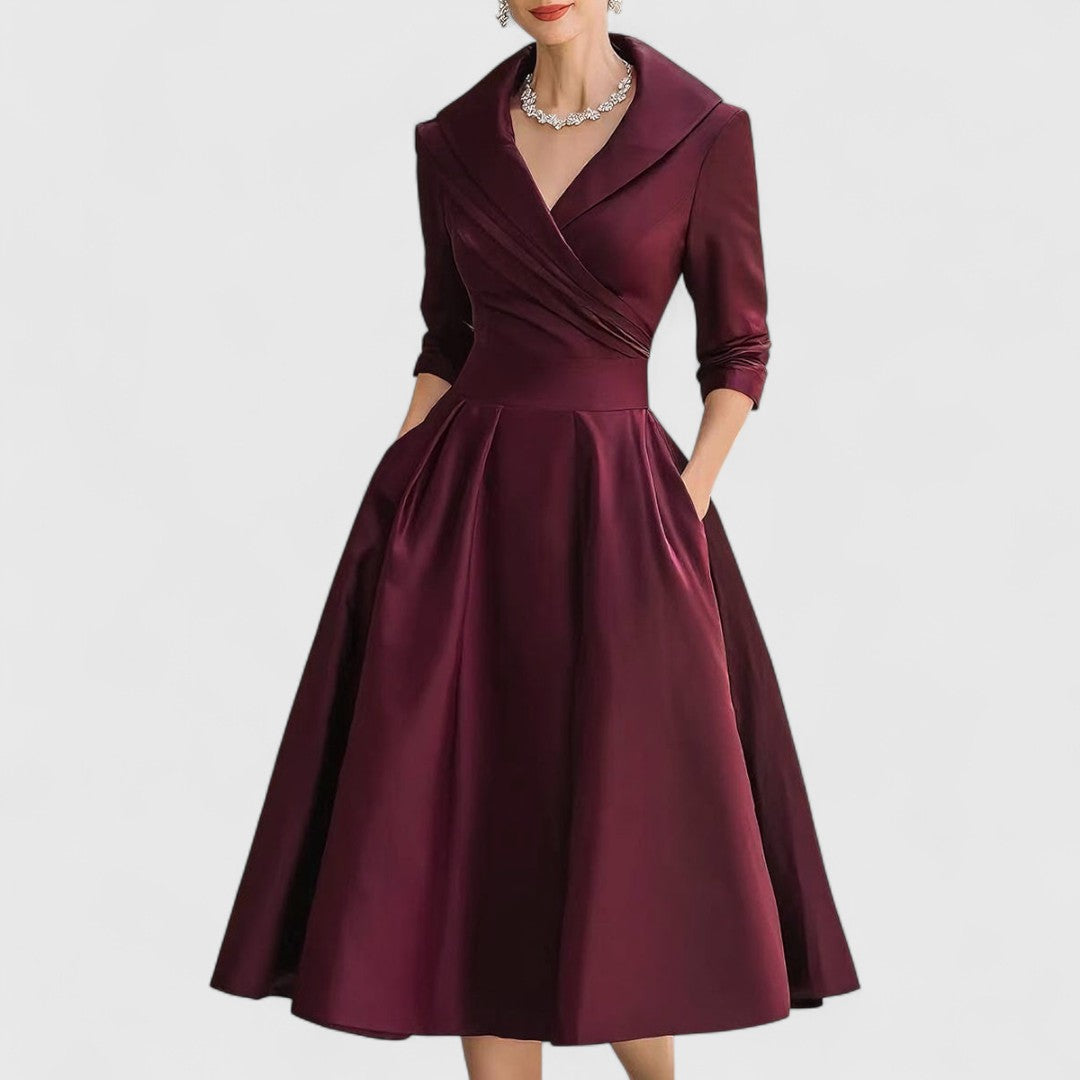 Monika | Sukienka Midi Damska Kopertowa Z Dekoltem V Elegancka