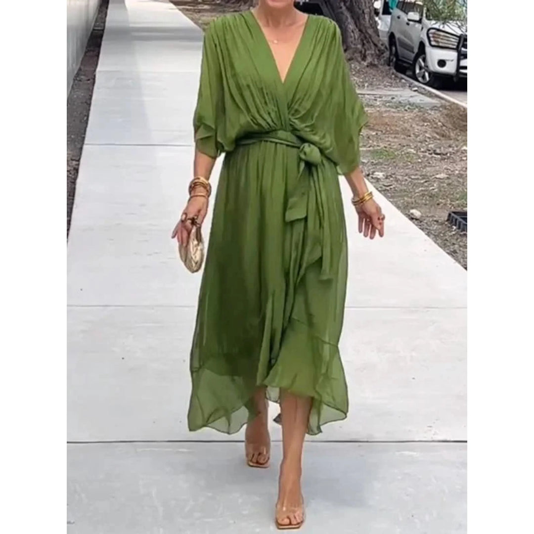 Weronika | Sukienka Damska Szyfonowa z Dekoltem V Midi