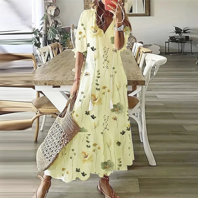Paulina | Sukienka Damska Maxi Boho Letnia z Wzorem