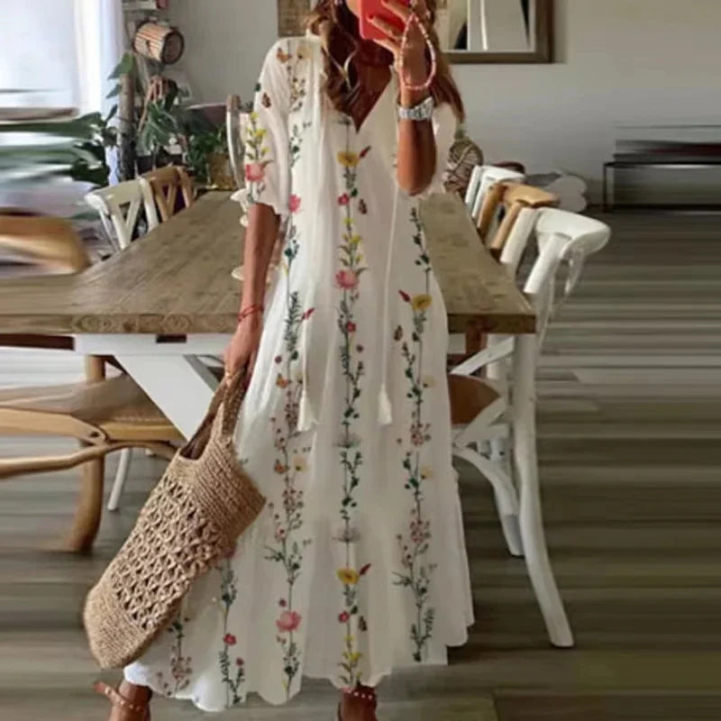 Paulina | Sukienka Damska Maxi Boho Letnia z Wzorem