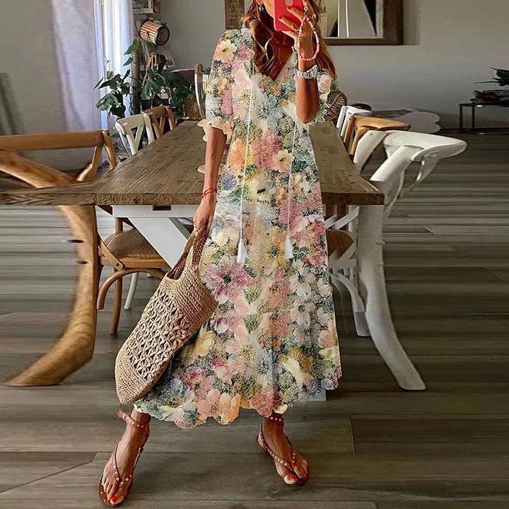 Paulina | Sukienka Damska Maxi Boho Letnia z Wzorem