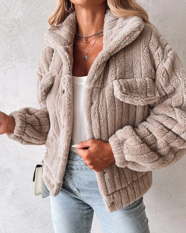 Joanna | Kurtka damska teddy oversize z kieszeniami