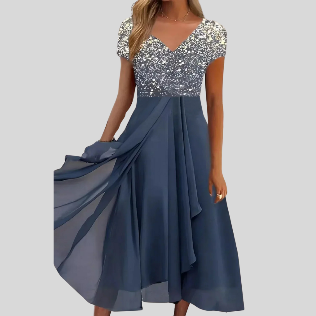 Floréa | Elegancka Sukienka Midi Z Kwadratowym Dekoltem