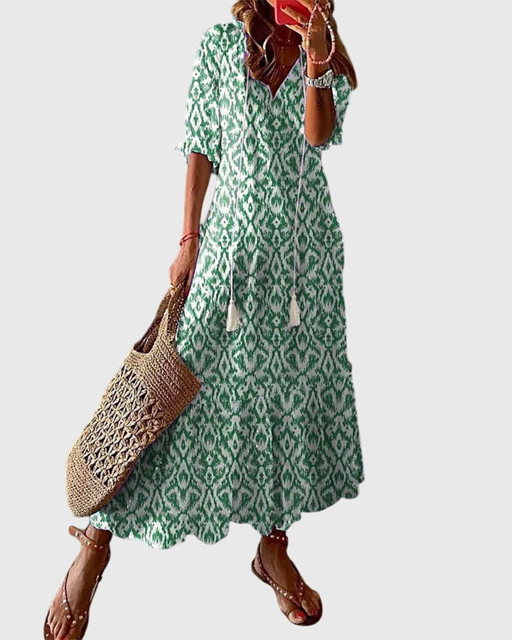 Maja | Sukienka Damska Boho Vintage Z Dekoltem V Letnia