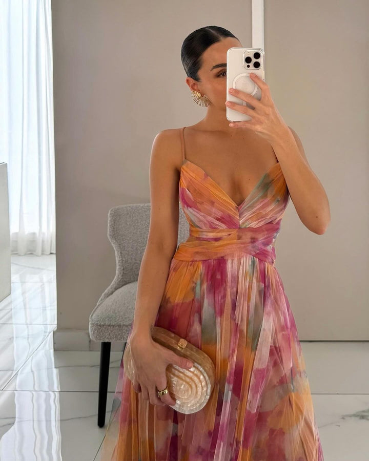 Weronika | Sukienka Damska Maxi w Kwiaty na Ramiączkach Letnia