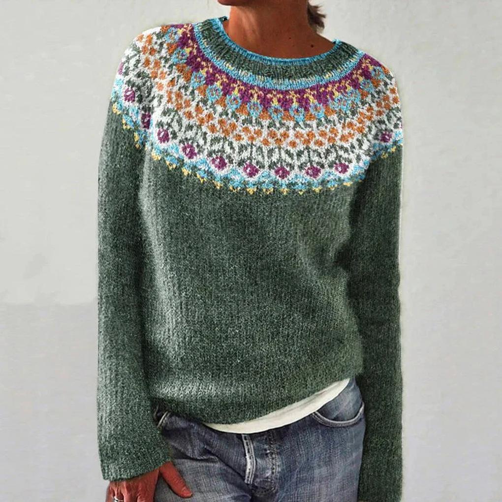 Danuta | Sweter damski Fair Isle z okrągłym dekoltem