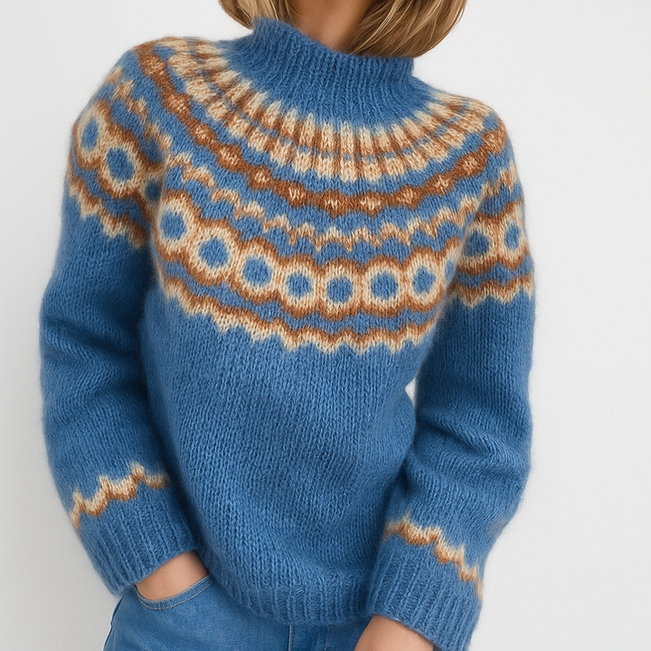 Barbara | Sweter damski Fair Isle z wysokim kołnierzem
