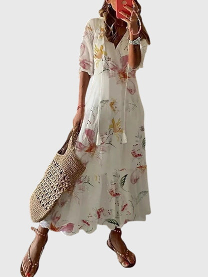 Maja | Sukienka Damska Boho Vintage Z Dekoltem V Letnia