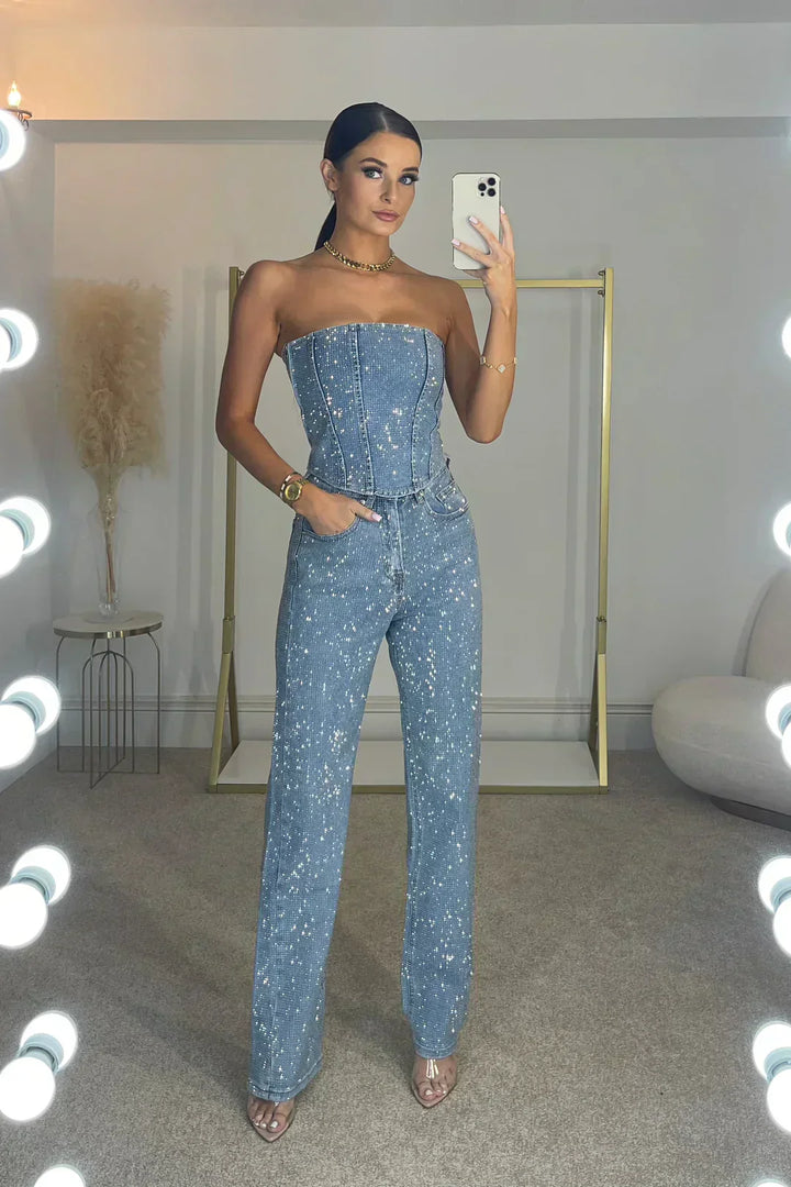 Aleksandra | Kombinezon Damski Bez Ramiączek Szerokie Nogawki Elegancki