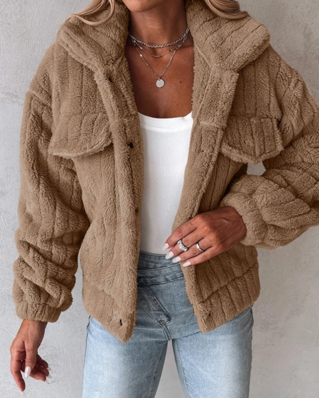 Joanna | Kurtka damska teddy oversize z kieszeniami