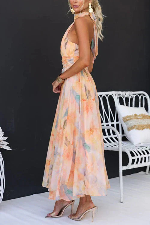 Lidia | Sukienka Maxi W Kwiaty Z Dekoltem Halter