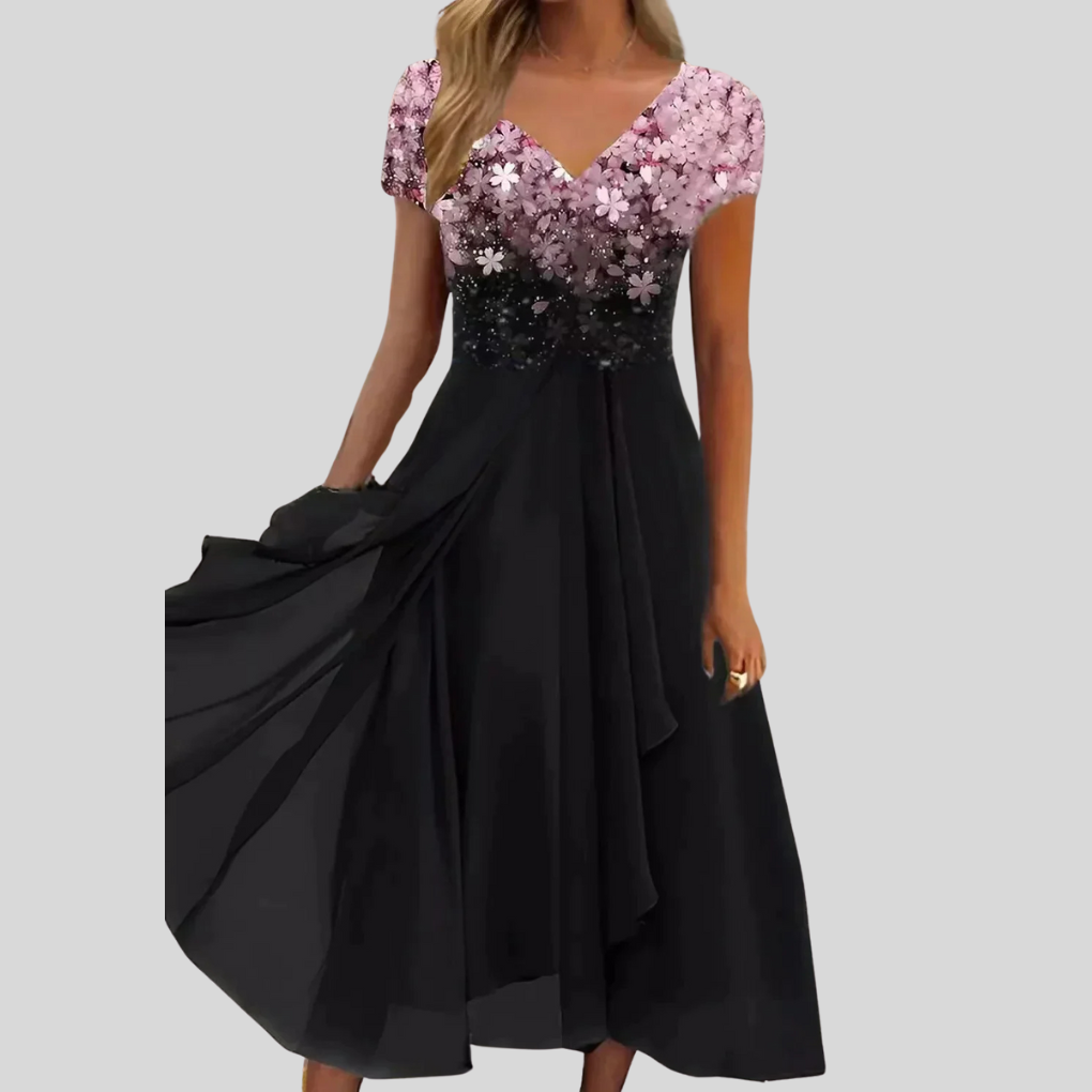 Floréa | Elegancka Sukienka Midi Z Kwadratowym Dekoltem