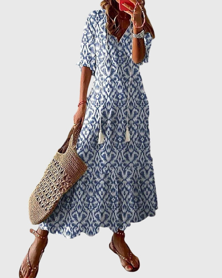 Maja | Sukienka Damska Boho Vintage Z Dekoltem V Letnia