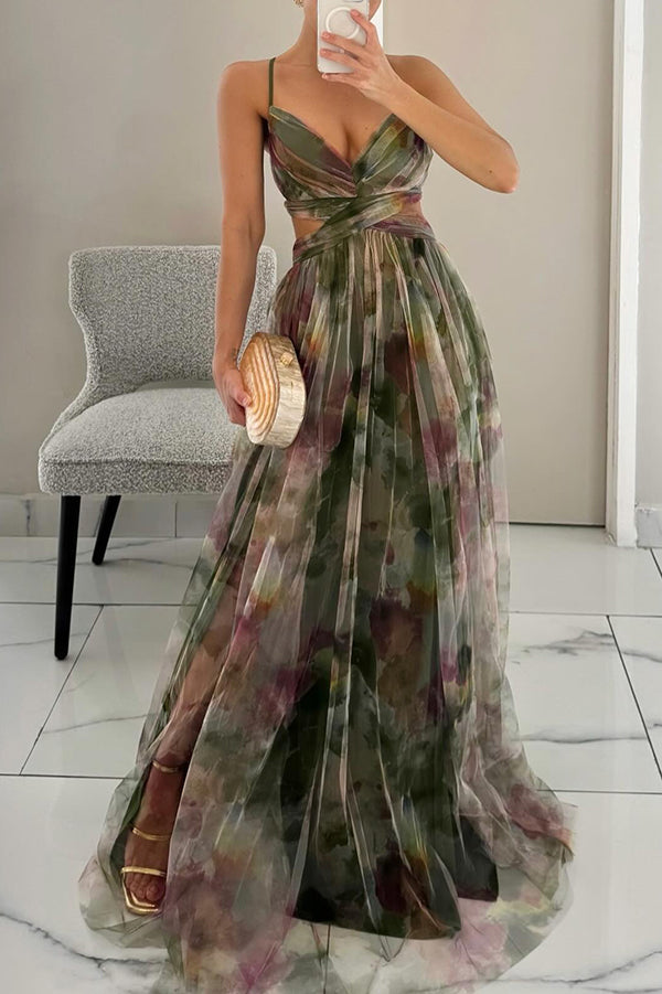 Weronika | Sukienka Damska Maxi w Kwiaty na Ramiączkach Letnia