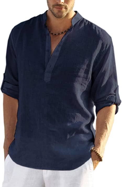 Tomasz | Lniana Koszula Męska Henley