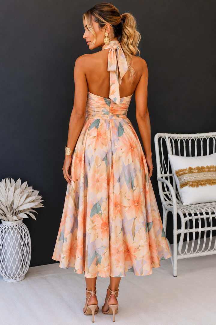 Kamila | Sukienka Na Wesele Maxi Halter W Kwiaty