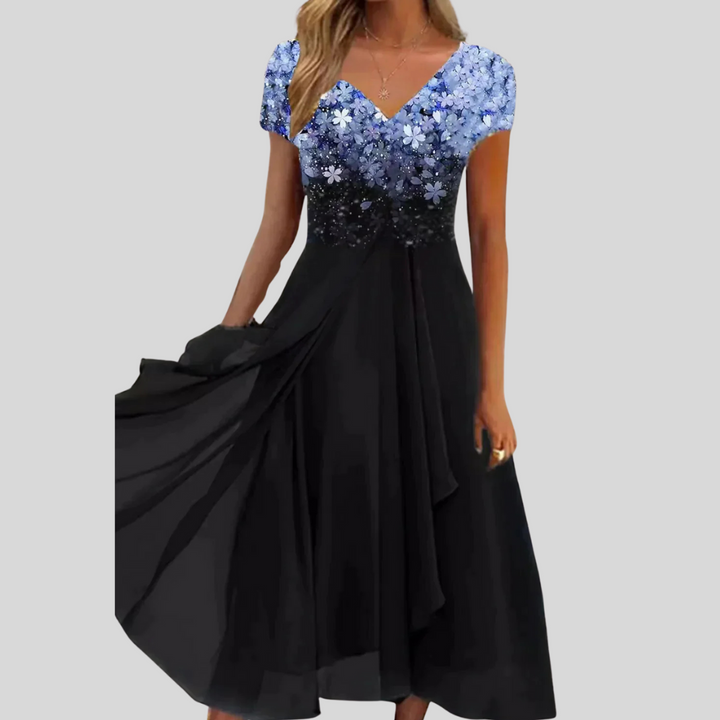 Floréa | Elegancka Sukienka Midi Z Kwadratowym Dekoltem