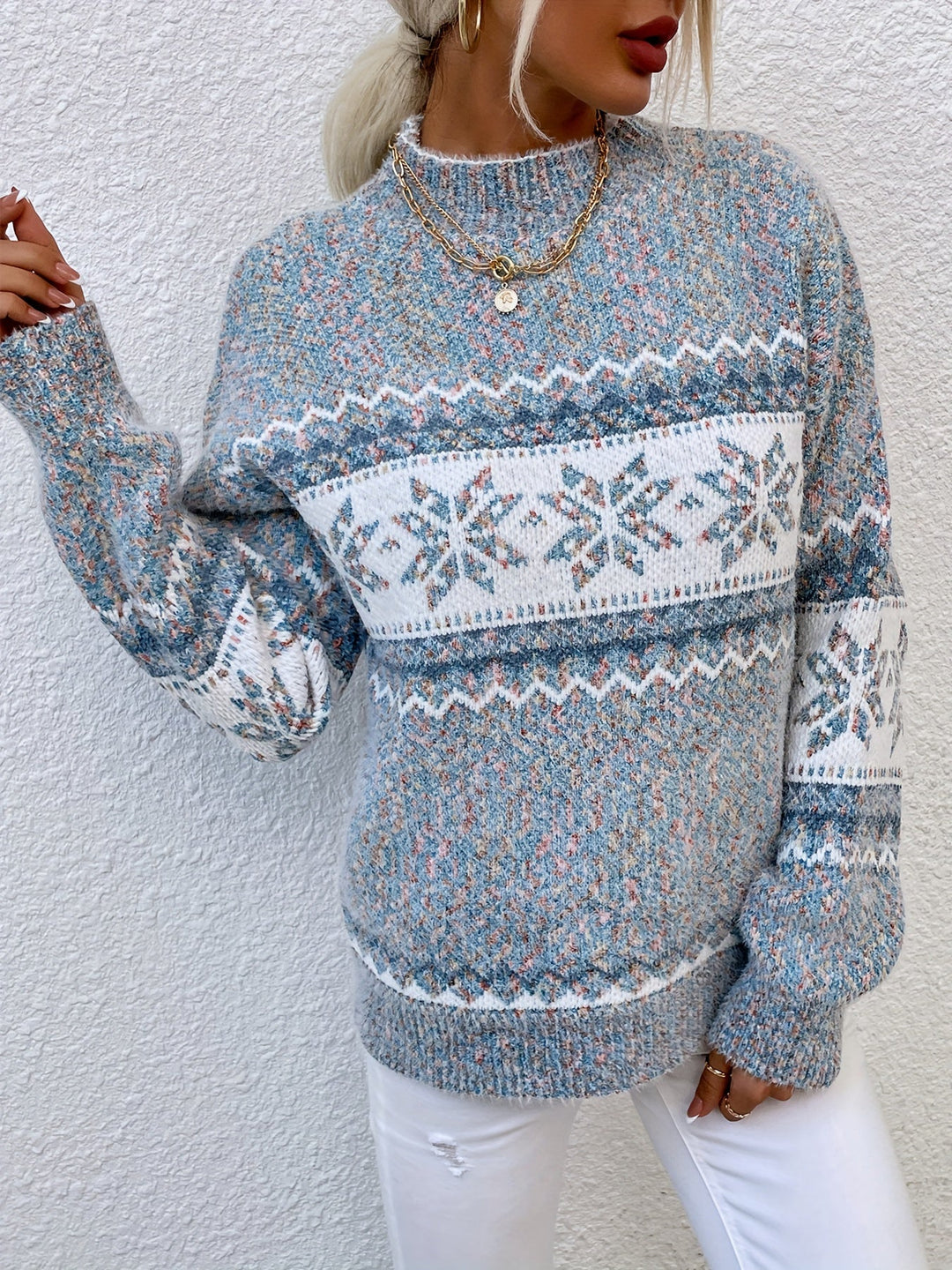 Katarzyna | Sweter Damski Świąteczny Z Płatkami Śniegu