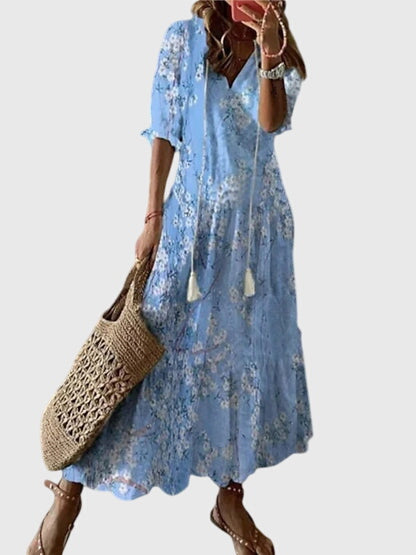 Maja | Sukienka Damska Boho Vintage Z Dekoltem V Letnia