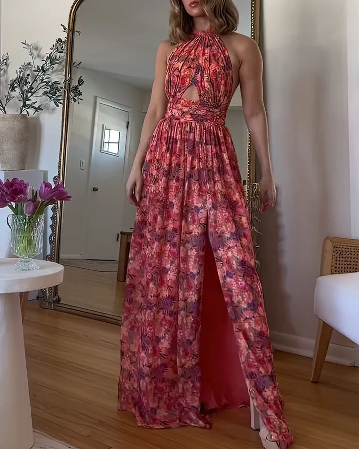 Natalia | Sukienka Maxi Damska W Kwiaty Odkryte Plecy Letnia Casualowa