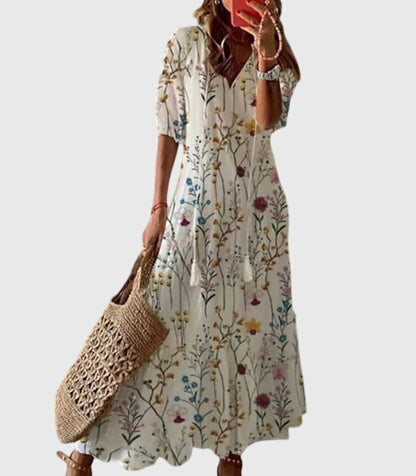 Maja | Sukienka Damska Boho Vintage Z Dekoltem V Letnia