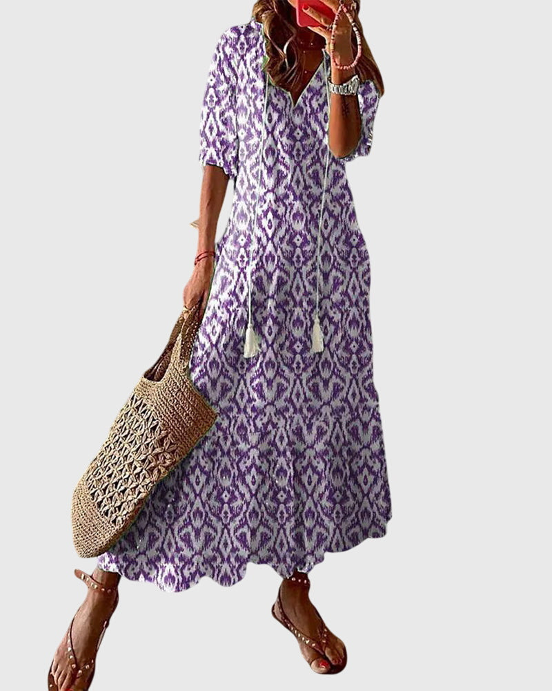 Maja | Sukienka Damska Boho Vintage Z Dekoltem V Letnia