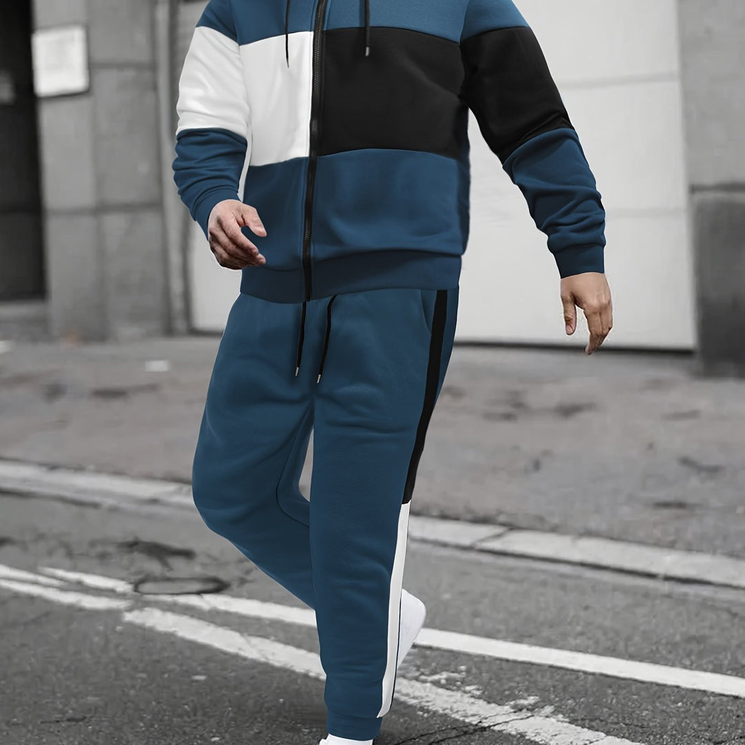 Łukasz | Komplet Dresowy Męski Z Kapturem Kontrastowy Sportowy
