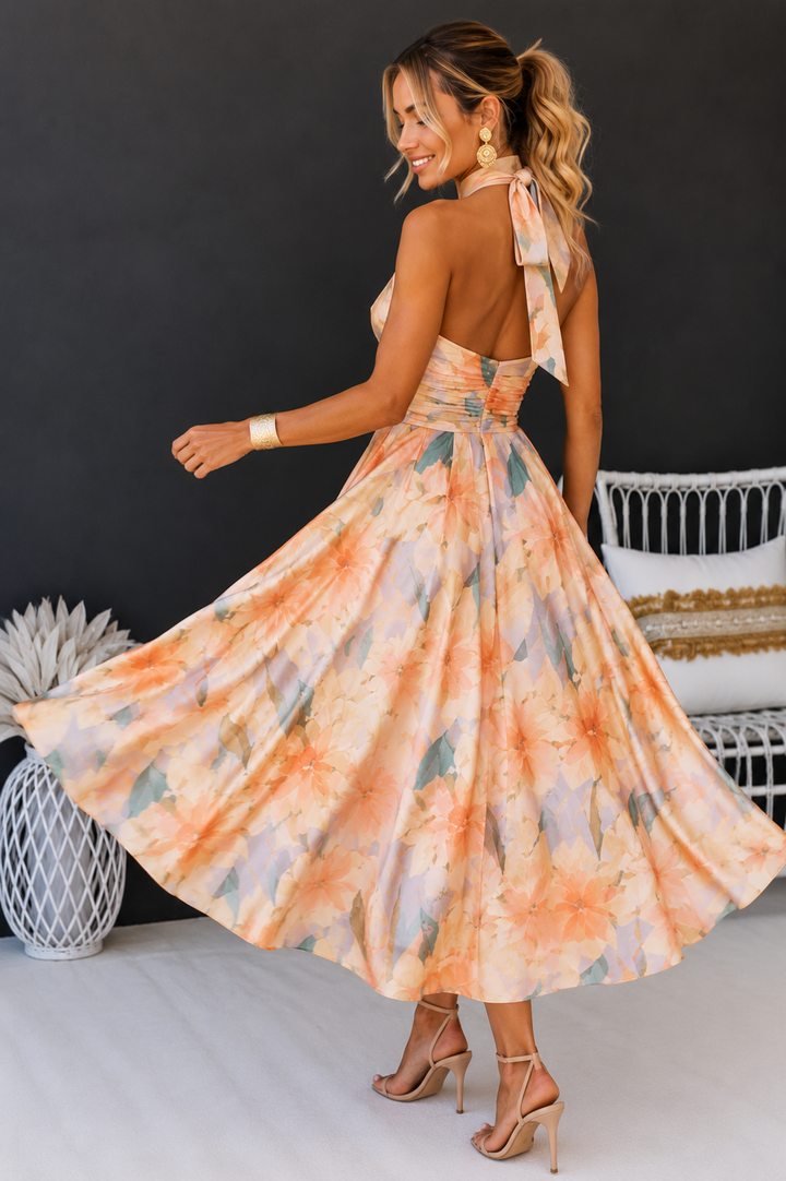 Kamila | Sukienka Na Wesele Maxi Halter W Kwiaty