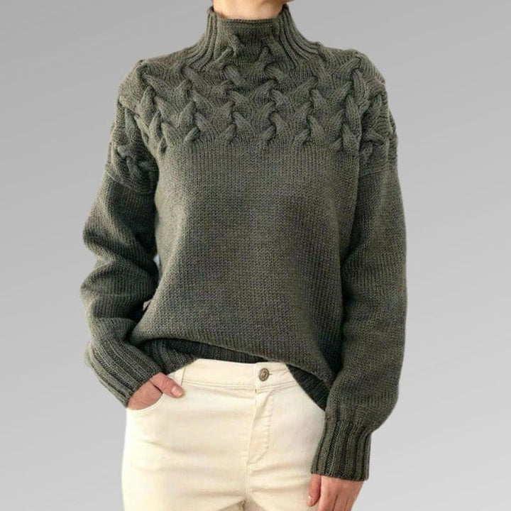 Urszula | Sweter damski z golfem i warkoczowym splotem
