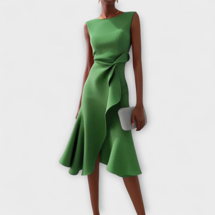 Natalia | Sukienka Midi Damska Plisowana Bez Rękawów Asymetryczna