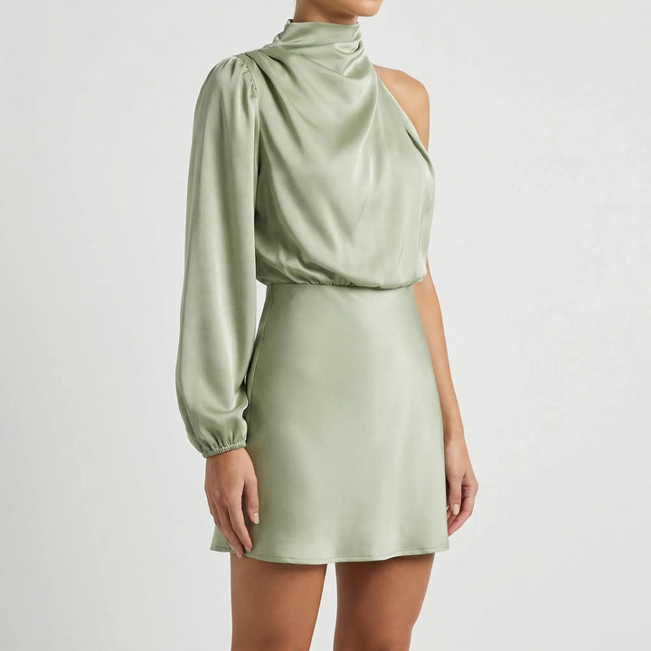 Klaudia | Satynowa Sukienka Mini One Shoulder Luxe